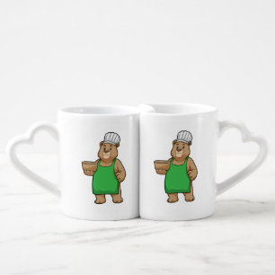 Bear as Cook with Cooking apron & Bowl Coffee Mug Set