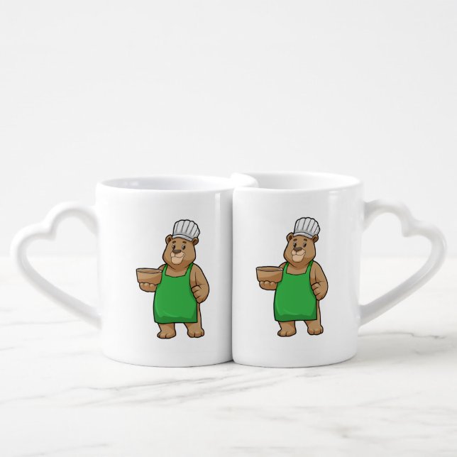 Bear as Cook with Cooking apron & Bowl Coffee Mug Set (Front Nesting)