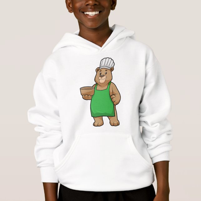 Bear as Cook with Cooking apron & Bowl Hoodie (Front)
