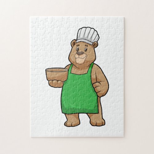 Bear as Cook with Cooking apron  Bowl Jigsaw Puzzle