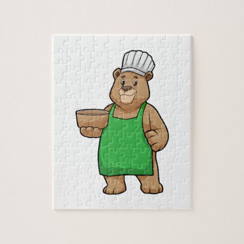 Bear as Cook with Cooking apron  Bowl Jigsaw Puzzle