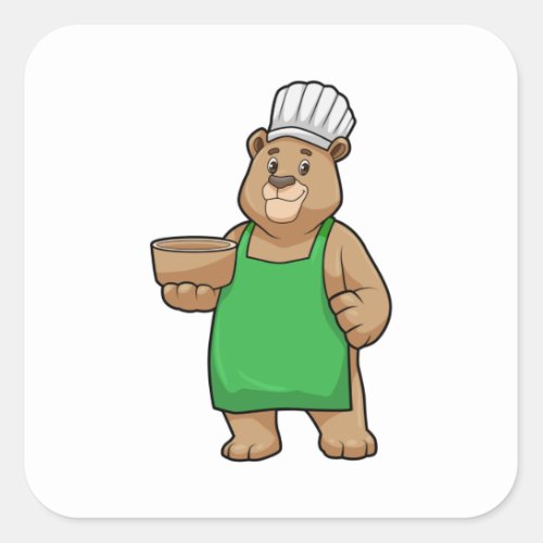 Bear as Cook with Cooking apron  Bowl Square Sticker