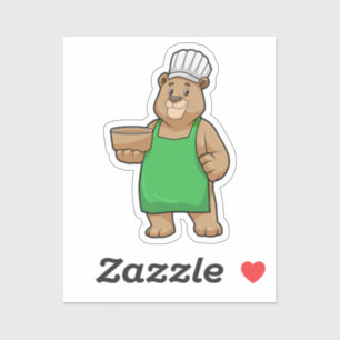 Bear as Cook with Cooking apron & Bowl Sticker