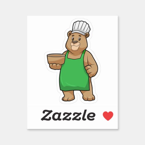 Bear as Cook with Cooking apron  Bowl Sticker
