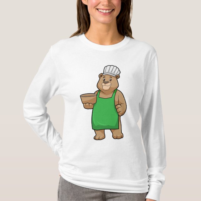 Bear as Cook with Cooking apron & Bowl T-Shirt (Front)