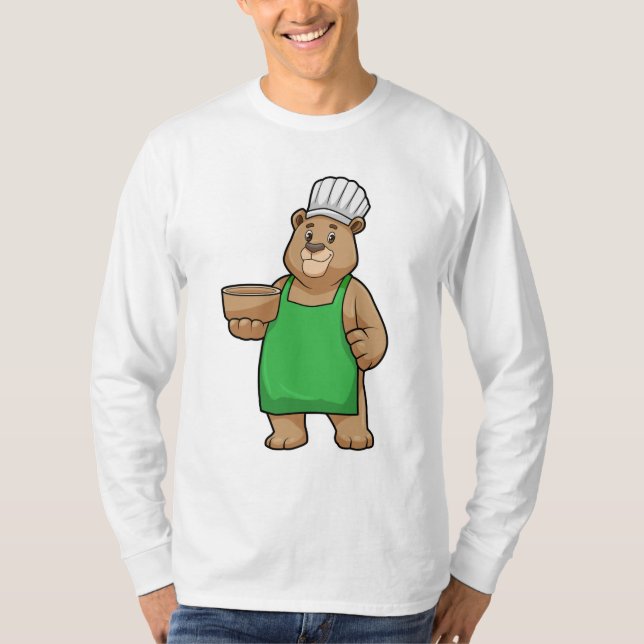 Bear as Cook with Cooking apron & Bowl T-Shirt (Front)