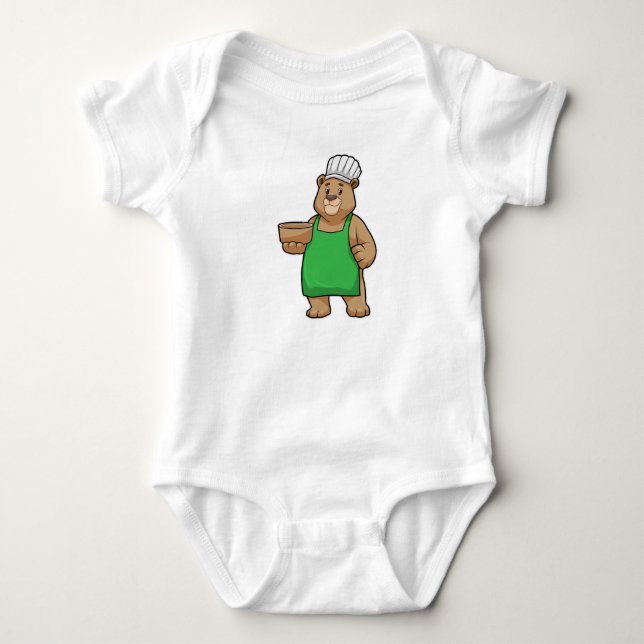 Bear as Cook with Cooking apron & Wooden bowl Baby Bodysuit (Front)