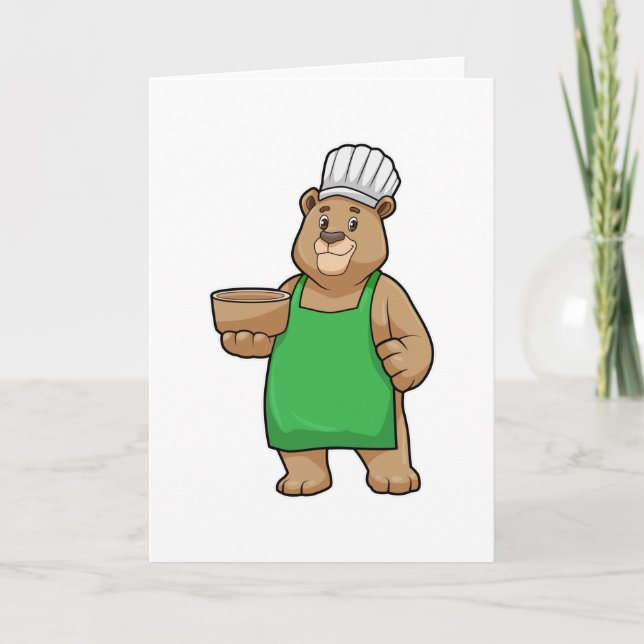 Bear as Cook with Cooking apron & Wooden bowl Card (Front)