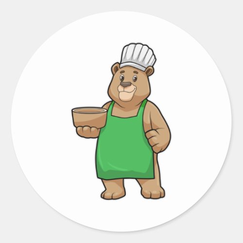 Bear as Cook with Cooking apron  Wooden bowl Classic Round Sticker