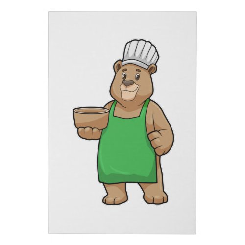 Bear as Cook with Cooking apron  Wooden bowl Faux Canvas Print