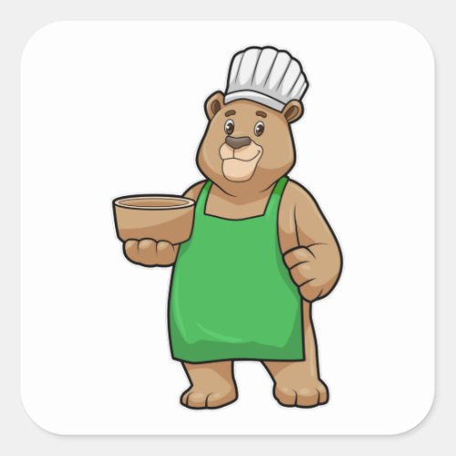 Bear as Cook with Cooking apron  Wooden bowl Square Sticker