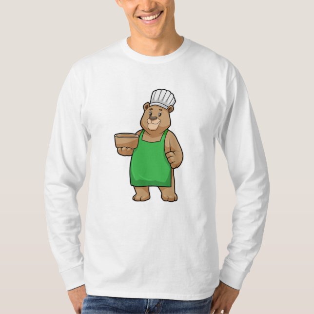 Bear as Cook with Cooking apron & Wooden bowl T-Shirt (Front)