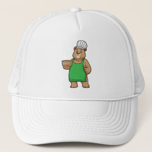 Bear as Cook with Cooking apron  Wooden bowl Trucker Hat