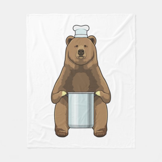 Bear as Cook with Cooking pot Fleece Blanket (Front)