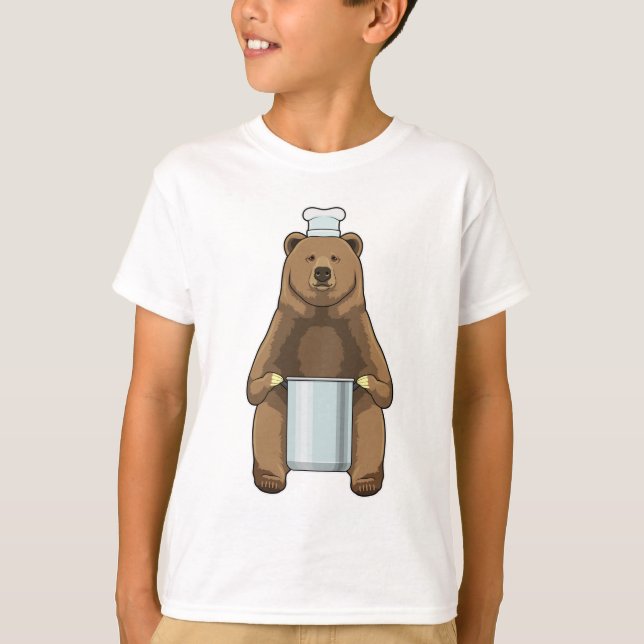 Bear as Cook with Cooking pot T-Shirt (Front)