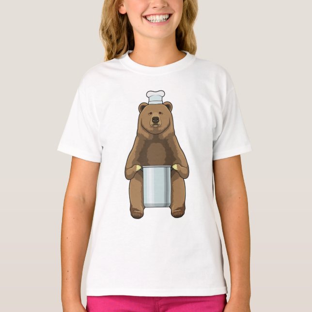 Bear as Cook with Cooking pot T-Shirt (Front)