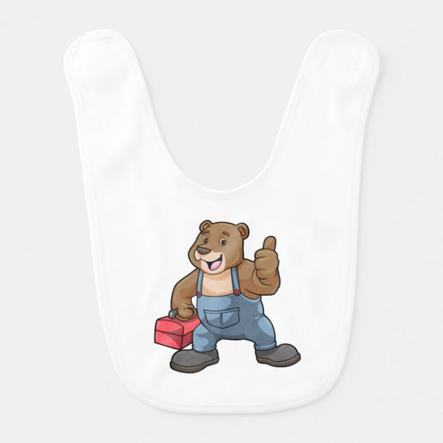 Bear as Craftsman with Tool box Baby Bib (Front)