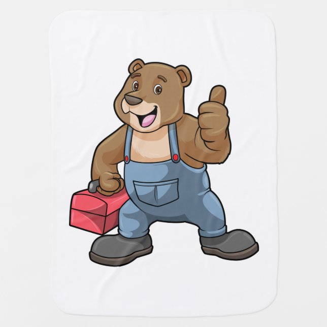 Bear as Craftsman with Tool box Baby Blanket (Front)