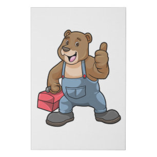 Bear as Craftsman with Tool box Faux Canvas Print