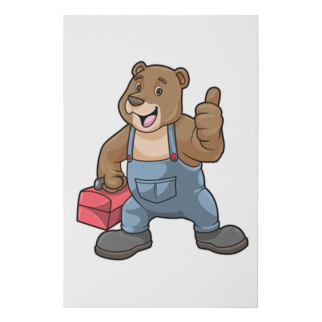 Bear as Craftsman with Tool box Faux Canvas Print (Front)