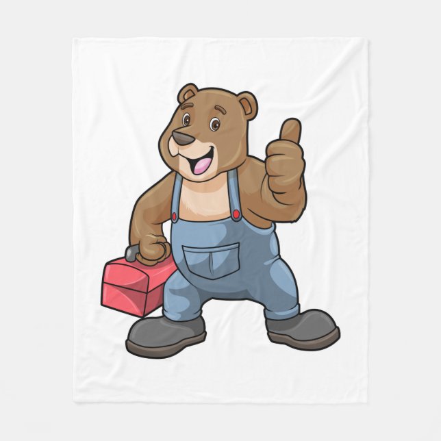Bear as Craftsman with Tool box Fleece Blanket (Front)