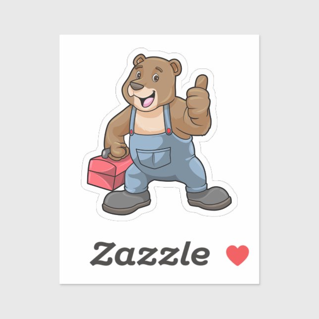 Bear as Craftsman with Tool box Sticker (Sheet)