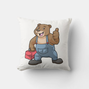 Bear as Craftsman with Tool box Throw Pillow