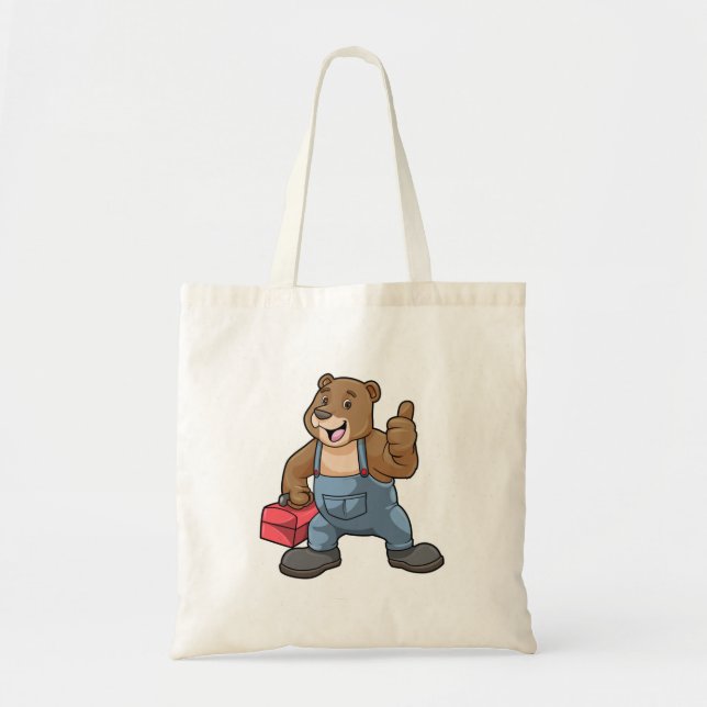 Bear as Craftsman with Tool box Tote Bag (Front)