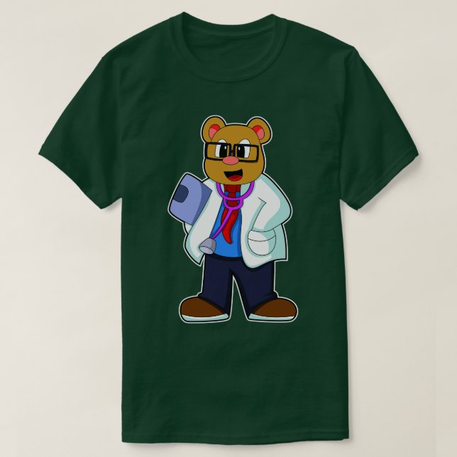 Bear as Doctor with Stethoscope T-Shirt (Design Front)
