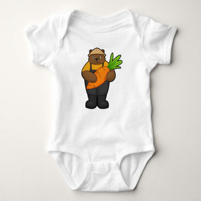 Bear as Farmer with Carrot Baby Bodysuit (Front)