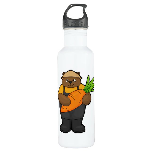Bear as Farmer with Carrot Stainless Steel Water Bottle (Front)