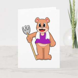 Bear as Farmer with Rake Card