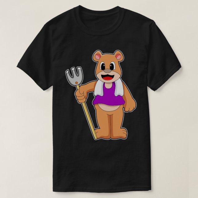 Bear as Farmer with Rake T-Shirt (Design Front)