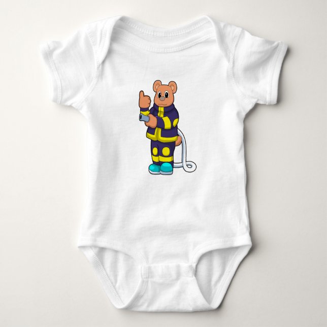 Bear as Firefighter at Fire department with Hose Baby Bodysuit (Front)