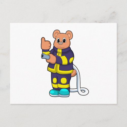 Bear as Firefighter at Fire department with Hose Postcard