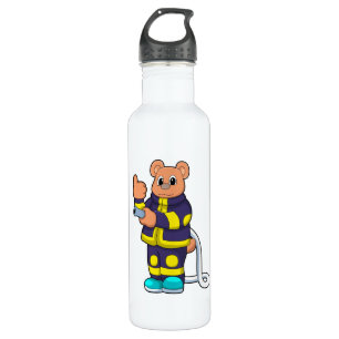Bear as Firefighter at Fire department with Hose Stainless Steel Water Bottle