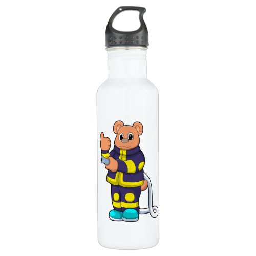Bear as Firefighter at Fire department with Hose Stainless Steel Water Bottle