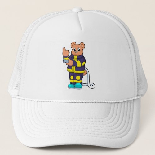 Bear as Firefighter at Fire department with Hose Trucker Hat