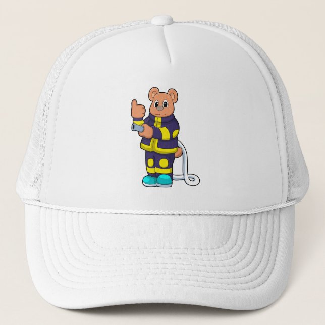 Bear as Firefighter at Fire department with Hose Trucker Hat (Front)
