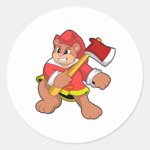 Bear as Firefighter with Ax Classic Round Sticker