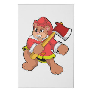 Bear as Firefighter with Ax Faux Canvas Print