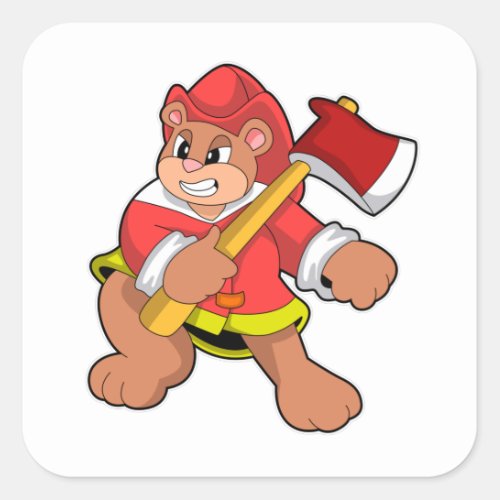 Bear as Firefighter with Ax Square Sticker