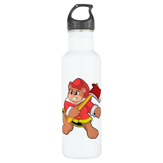 Bear as Firefighter with Ax Stainless Steel Water Bottle (Front)