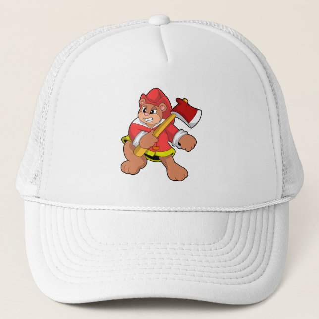 Bear as Firefighter with Ax Trucker Hat (Front)