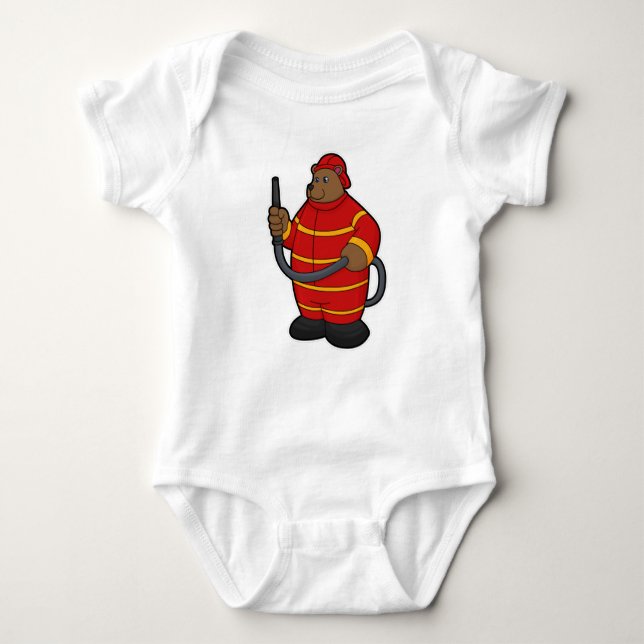 Bear as Firefighter with Hose Baby Bodysuit (Front)