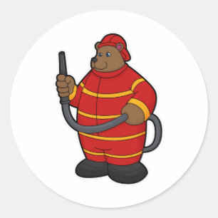 Bear as Firefighter with Hose Classic Round Sticker