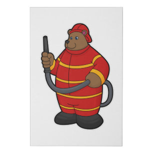 Bear as Firefighter with Hose Faux Canvas Print