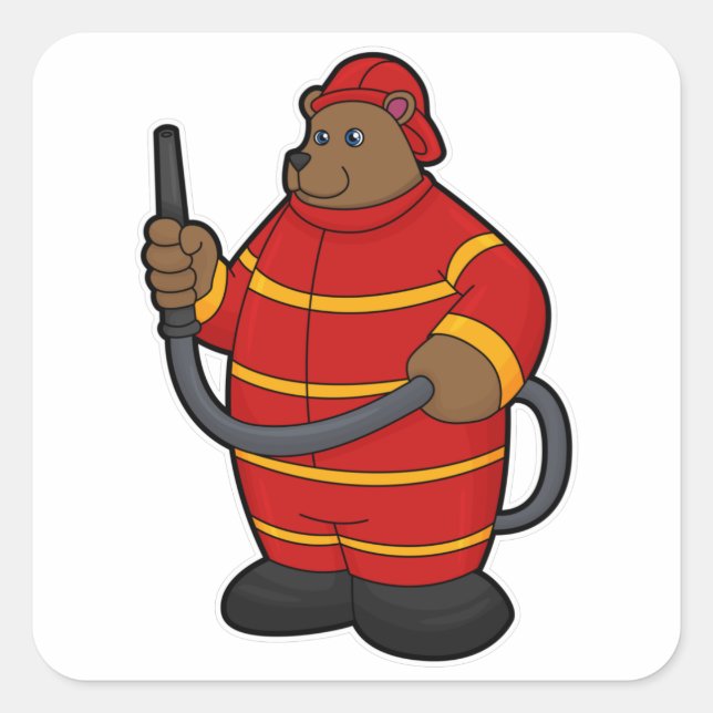 Bear as Firefighter with Hose Square Sticker (Front)