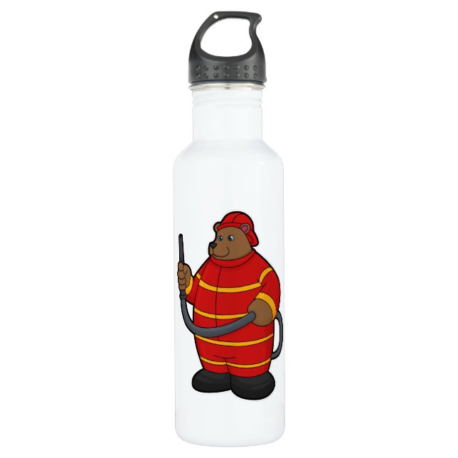 Bear as Firefighter with Hose Stainless Steel Water Bottle (Front)