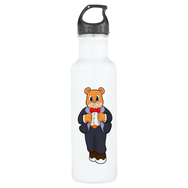 Bear as Groom with Suit Stainless Steel Water Bottle (Front)